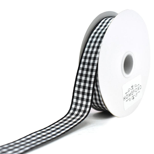 Country Check Pattern Ribbon, Black, 5/8-Inch, 10-Yard