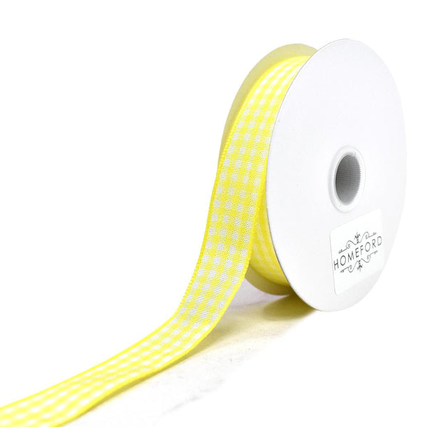 Country Check Pattern Ribbon, Light Yellow, 5/8-Inch, 10-Yard