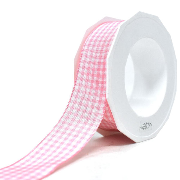 Country Check Pattern Ribbon, Pink, 1-Inch, 10-Yard