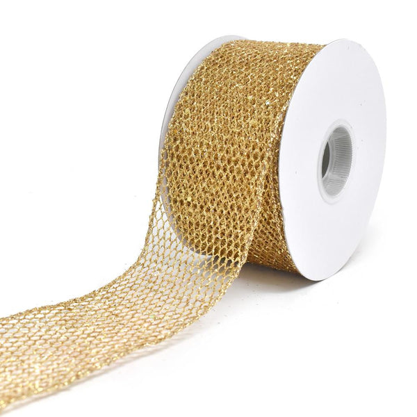 Grand Net Glitter Wired Edge Christmas Ribbon, Gold, 2-1/2-Inch, 10-Yard