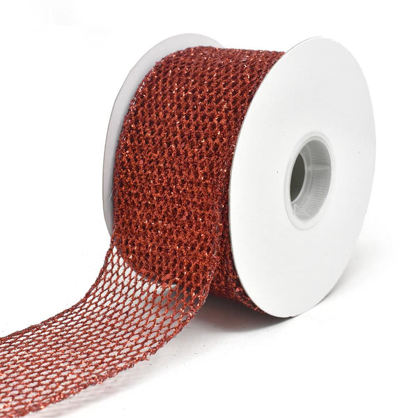 Grand Net Glitter Wired Edge Christmas Ribbon, Red, 2-1/2-Inch, 10-Yard