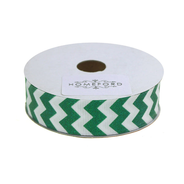 Sugar Chevron White Grosgrain Ribbon, 7/8-Inch, 4 Yards, Emerald