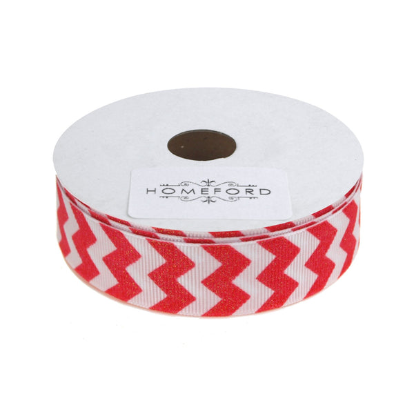 Sugar Chevron White Grosgrain Ribbon, 7/8-Inch, 4 Yards, Red