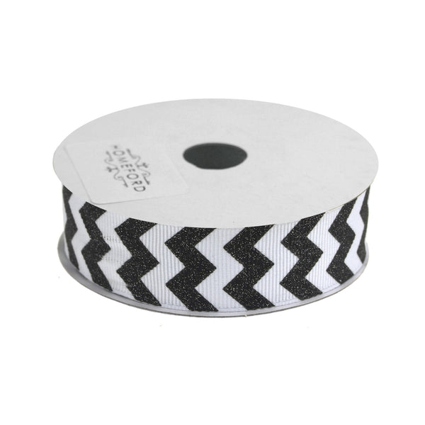 Sugar Chevron White Grosgrain Ribbon, 7/8-Inch, 4 Yards, Black