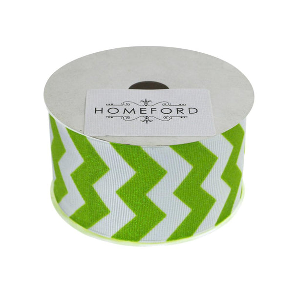 Sugar Chevron White Grosgrain Ribbon, 1-1/2-Inch, 3 Yards, Lime