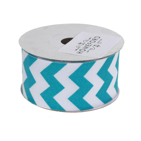 Sugar Chevron White Grosgrain Ribbon, 1-1/2-Inch, 3 Yards, Pacific Blue