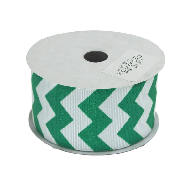 Sugar Chevron White Grosgrain Ribbon, 1-1/2-Inch, 3 Yards, Emerald