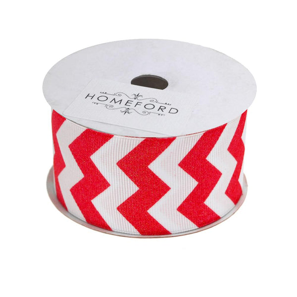 Sugar Chevron White Grosgrain Ribbon, 1-1/2-Inch, 3 Yards, Red