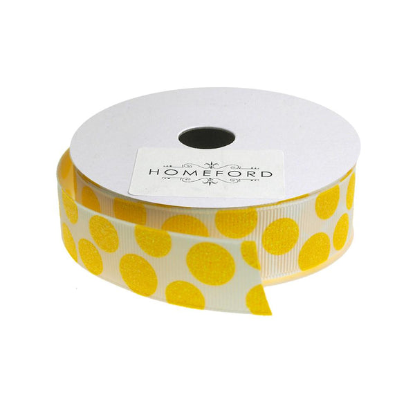 Sugar Dots Grosgrain Ribbon, 7/8-Inch, 4 Yards, White/Daffodil