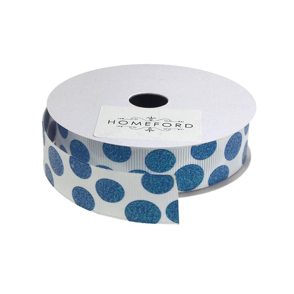 Sugar Dots Grosgrain Ribbon, 7/8-Inch, 4 Yards, White/Electric Blue