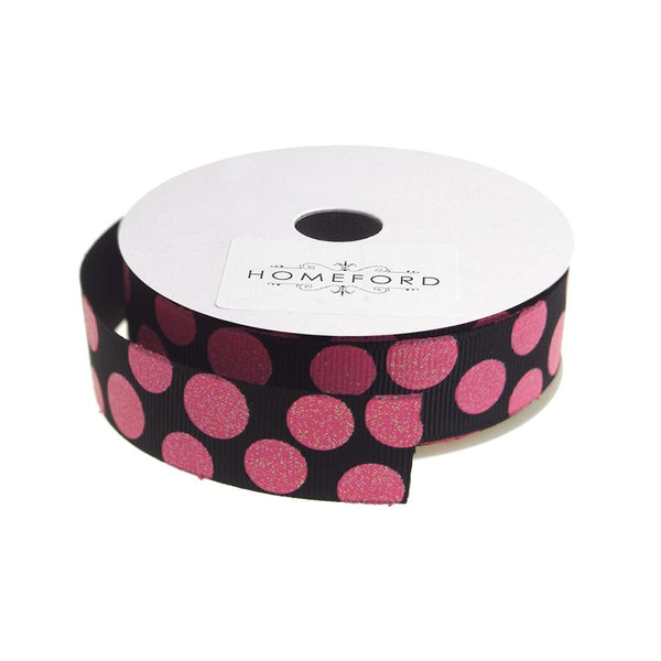 Sugar Dots Grosgrain Ribbon, 7/8-Inch, 4 Yards, Black/Hot Pink