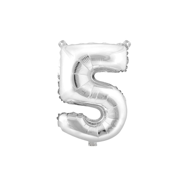 Aluminum Foil Number Balloon "5", Silver, 34-Inch