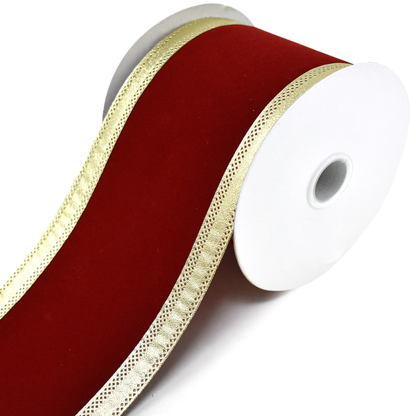 Velvet Dynasty Wired Edge Christmas Ribbon, Scarlet, 4-Inch, 10-Yard