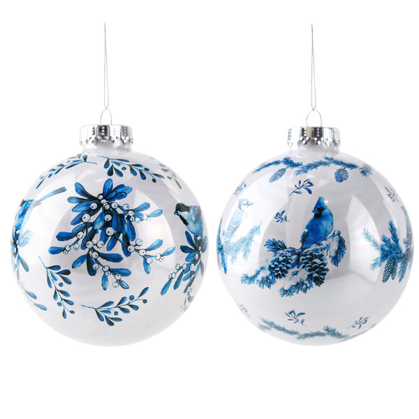 Bluebird Glass Christmas Ball Ornaments, 3-1/2-Inch, 2-Piece