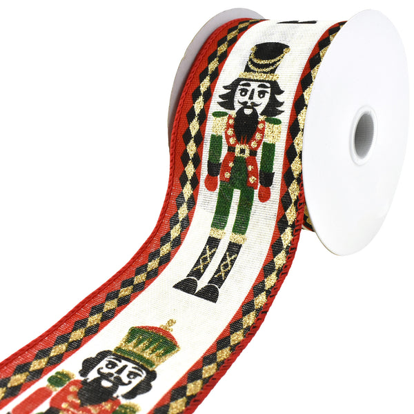 Christmas Nutcrackers Harlequin Border Wired Ribbon, 2-1/2-Inch, 10-Yard