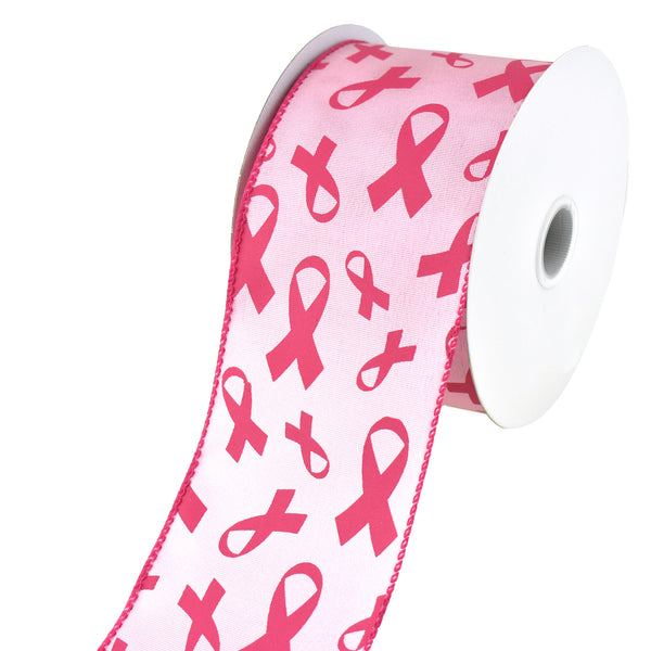 Breast Cancer Ribbon Symbols Wired Ribbon, 2-1/2-Inch, 10-Yard