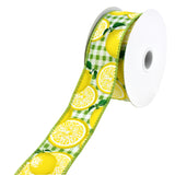 Gingham Printed Lemons Wired Ribbon, 1-1/2-Inch, 10-Yard