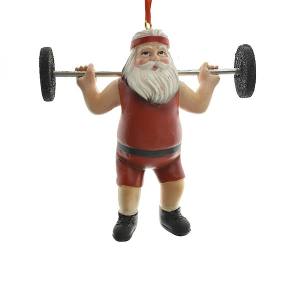 Resin Weightlifter Santa Claus Ornament, 4-Inch