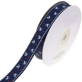 Nautical Anchor and Star Grosgrain Ribbon, 5/8-Inch, 25-Yard