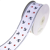 Nautical Anchor and Star Grosgrain Ribbon, 1-1/2-Inch, 25-Yard