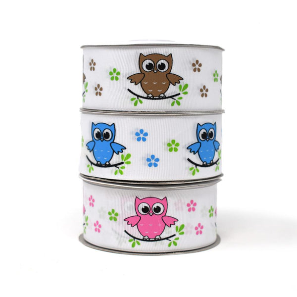 Floral Owl on Branch Grosgrain Ribbon, 1-1/2-Inch, 25-Yard