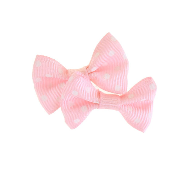 Mini Polka Dot Tied Grosgrain Bow Favor Embellishments, 1-1/2-Inch, 12-Piece, Pink