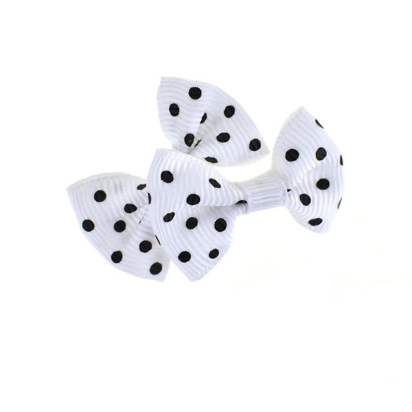 Mini Polka Dot Tied Grosgrain Bow Favor Embellishments, 1-1/2-Inch, 12-Piece, White