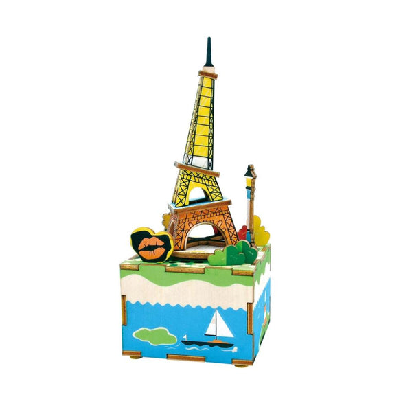 Romantic Eiffel DIY 3D Wooden Music Box Puzzle, 7-3/4-Inch