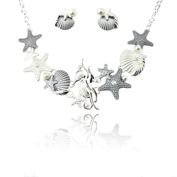 Epoxy Sealife Necklace Set, Gray