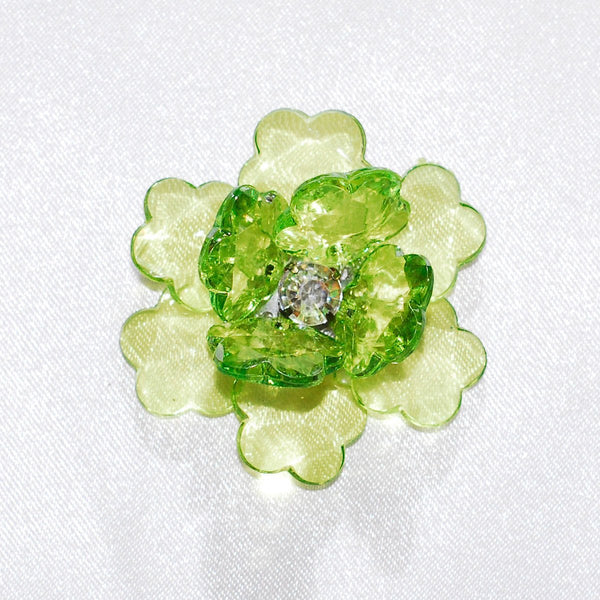 Flower Lotus Crystal, Shredded Edge, 1-3/4-inch, 6-Piece, Apple Green