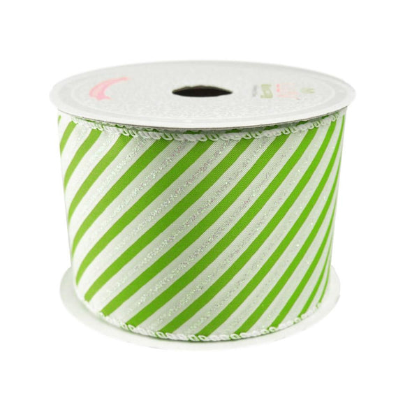 Iridescent Candy Striped Ribbon, 2 1/2-Inch, 10 Yards, Apple Green