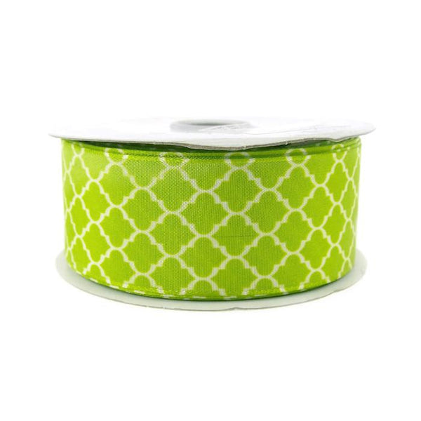 Geometric Print Satin Ribbon, 1-1/2-inch, 10-yard, Apple Green