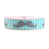 Glitter Mustache Chevron Grosgrain Ribbon, 7/8-inch, 3-yard