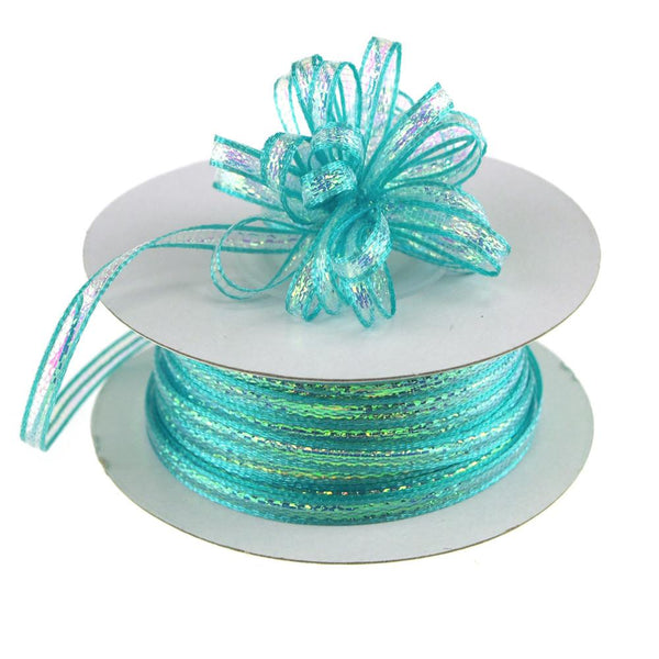 Iridescent Pull Bow Christmas Ribbon, 1/8-Inch, 50 Yards, Aqua