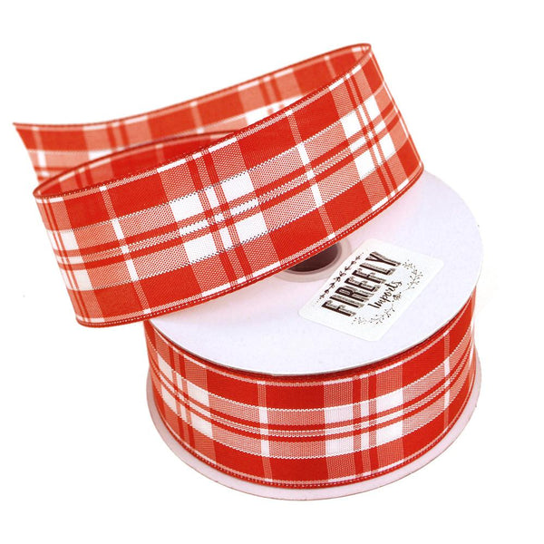 Plaid Checkered Holiday Christmas Ribbon Wired Edge, 1-1/2-Inch, 10 Yards, Red