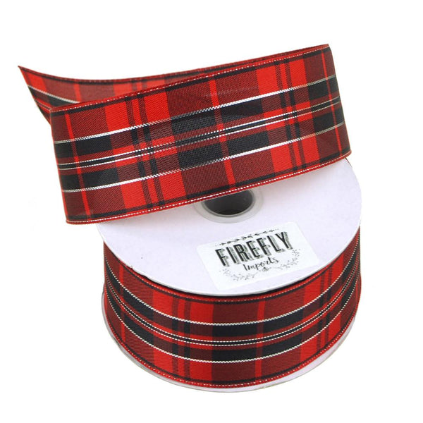 Plaid Checkered Holiday Christmas Ribbon Wired Edge, 1-1/2-Inch, 10 Yards, Black/Red