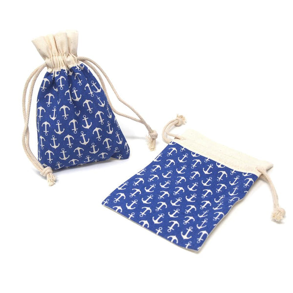 Printed Cotton Favor Pouch Bags, 3-1/2-Inch x 5-Inch, 12-Count, Blue Anchors