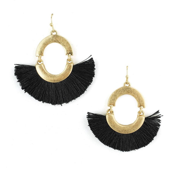 Mini Tassel Drop Dangle Earrings, 1-1/2-Inch, Black