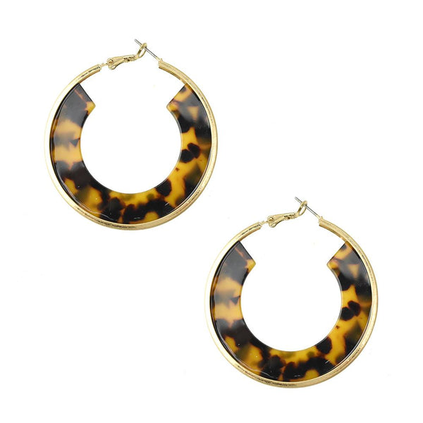 Circle Acetate Hoop Earrings, Brown, 2-Inch