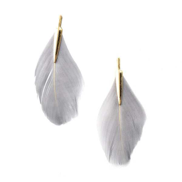 Single Feather Drop Earrings, Grey, 3-Inch