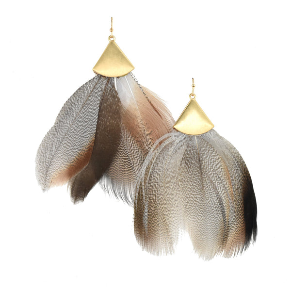 Feathers Drop Earrings, Gray, 3-Inch