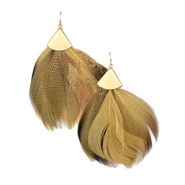 Feathers Drop Earrings, Mustard, 3-Inch