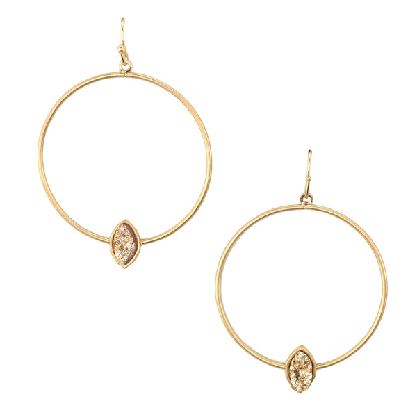 Hoop Earrings with Druzy Stone, Rose Gold,1-3/4-Inch