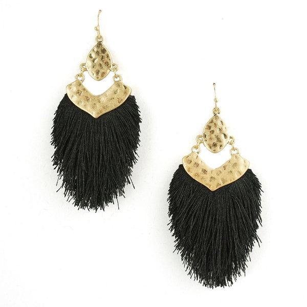 Tassel Drop Dangle Earrings, Black, 2-1/2-Inch