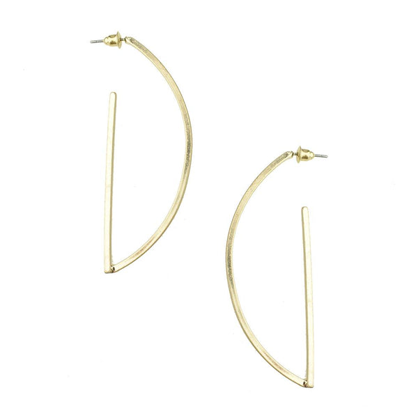 Half Moon Shaped Earrings, Gold, 2-1/2-Inch