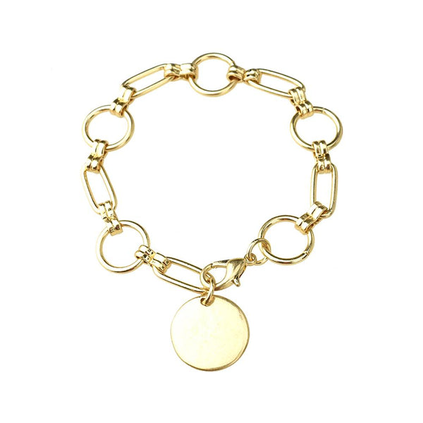 Chain Bracelet with Round Disk, Gold, 7-Inch