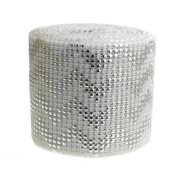 Chevron Rhinestone Diamond Wrap Ribbon, 4-1/2-inch, 10-yard, Silver