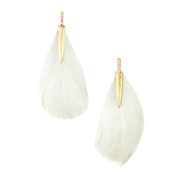 Single Feather Drop Earrings, Ivory, 3-Inch