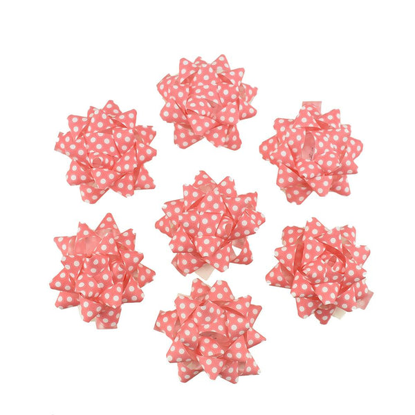 Self-Adhesive Pre-tied Star Bows, 2-Inch, 25-Piece, Pink/ White Dots