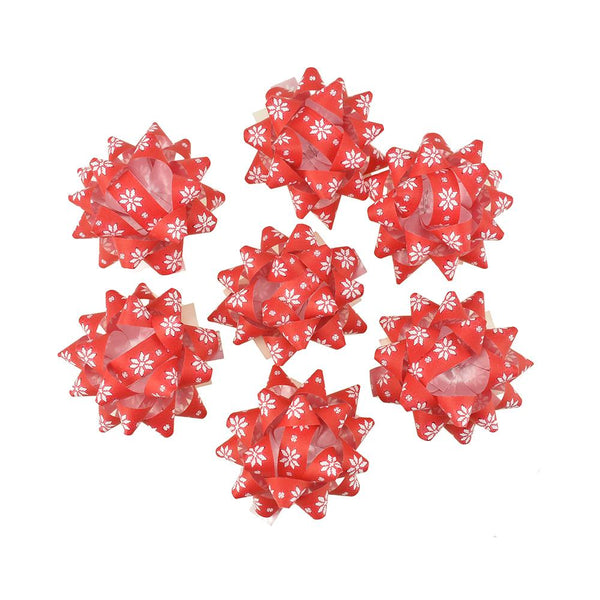 Self-Adhesive Pre-tied Star Bows, 2-Inch, 25-Piece, Red/White Poinsettias